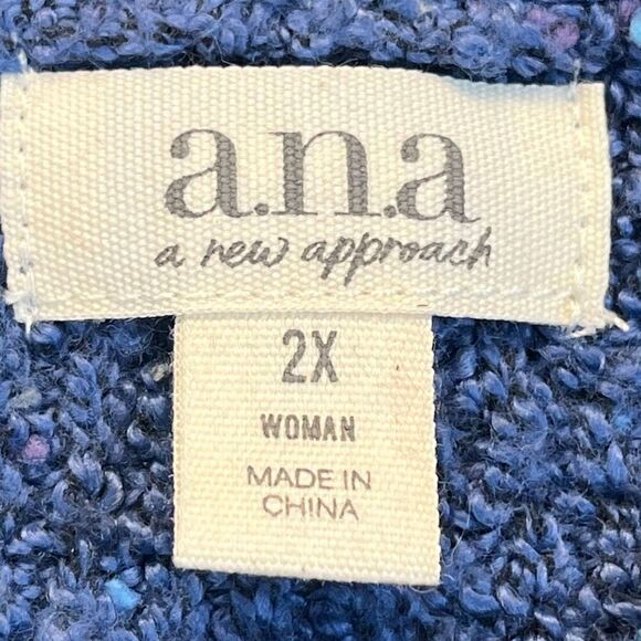 NWT a.n.a. Women’s 2X Sweater Y Neck Pullover Bijou Blue Drop Shoulder Stretch - Picture 7 of 16